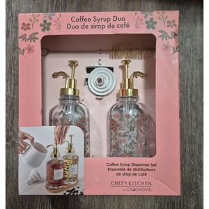 Chefs Kitchen CIROA HOME Coffee Syrup Duo Dispenser Set Floral Glass Bamboo Tray